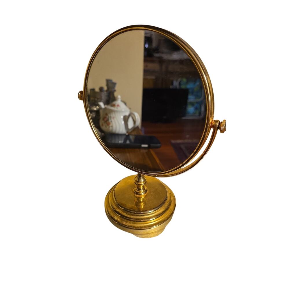 Brass Base and Holding Chamber Makeup Mirror Double Side Magnifying